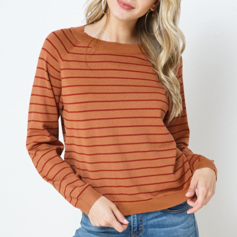 Pin Striped Knit Crew Neck Pullover Sweater